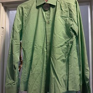 Thomas Pink Green Dress Shirt Slim Fit Cotton Blend 16”